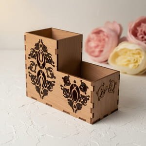 Laser Cut Decorative Desk Organizer for Pens Markers Scissors