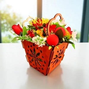Laser Cut Decorative Flower Basket with Handle