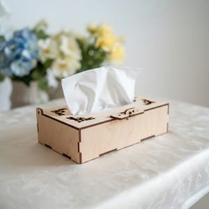 Laser Cut Decorative Wooden Tissue Box for Home and Office