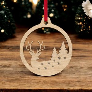 Laser Cut Deer and Trees Christmas Bauble Vector