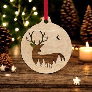 Laser Cut Deer Christmas Scene Bauble Vector