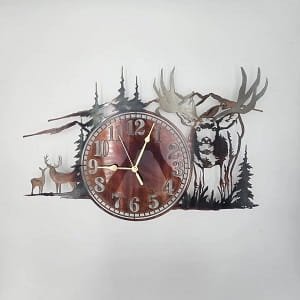 Laser Cut Deer Forest and Mountain Scenic Wall Clock Design