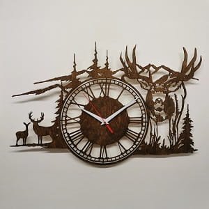 Laser Cut Deer Forest Scene Wall Clock with Roman Numerals