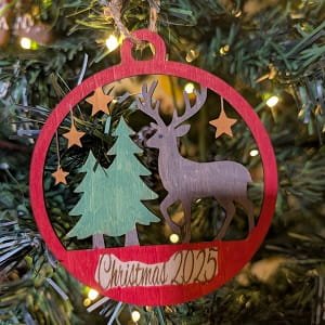 Laser Cut Deer in Woods Christmas Ornament