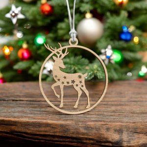 Laser Cut Deer Round Christmas Ornament Vector