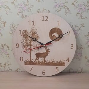 Laser Cut Deer Tree Moon Wooden Engraved Wall Clock