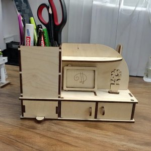 Laser Cut Desk Storage Organizer with Miniature TV Vector