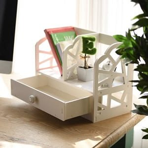 Laser Cut Desktop Shelf Organizer with Drawer