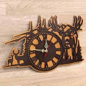 Laser Cut Double Layer Deer Forest Scene Clock with Roman Numeral
