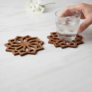 Laser Cut Drink Coaster with Arabesque Geometric Mandala Pattern