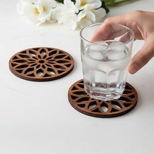 Laser Cut Drink Coaster with Geometric Floral Design
