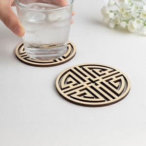 Laser Cut Drink Coaster with Traditional Chinese Geometric Pattern