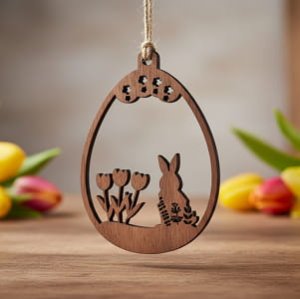 Laser Cut Easter Bunny Egg with Tulip Hanging Ornament