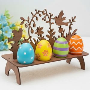 Laser Cut Easter Egg Holder Stand Wooden Festive Tabletop Decoration