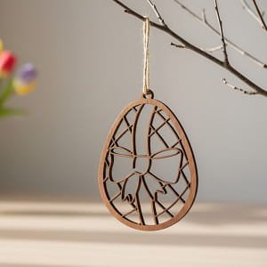Laser Cut Easter Egg Ornament with Bow and Lattice Pattern