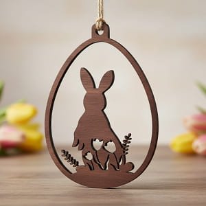 Laser Cut Easter Egg Ornament with Bunny and Tulip Floral Design