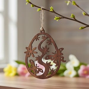 Laser Cut Easter Egg Ornament with Butterfly and Floral Pattern