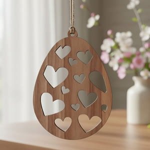 Laser Cut Easter Egg Ornament with Heart Cutouts