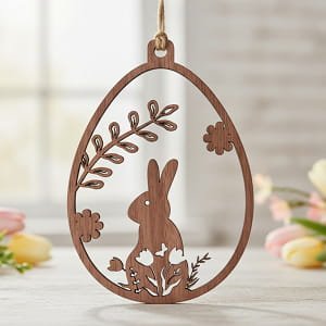 Laser Cut Easter Egg Pendant Ornament with Rabbit and Nature Scene