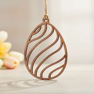 Laser Cut Easter Egg Pendant Ornament with Wave Pattern