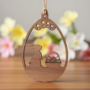 Laser Cut Easter Ornament with Bunny and Egg Basket