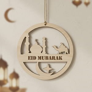 Laser Cut Eid Mubarak Wooden Hanging Door Wall Decor