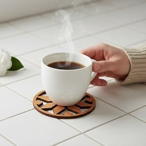 Laser Cut Elegant Wooden Coffee Coaster for Table Protection