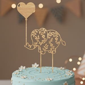 Laser Cut Elephant Holding Heart Balloon Cake Topper