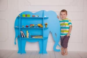 Laser Cut Elephant Shaped Wooden Shelf for Toys and Books