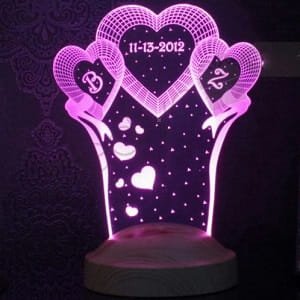 Laser Cut Engraving Heart Design 3D Illusion Night Light