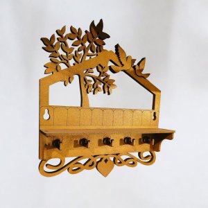 Laser Cut Entryway Shelf with Key Hooks Vector