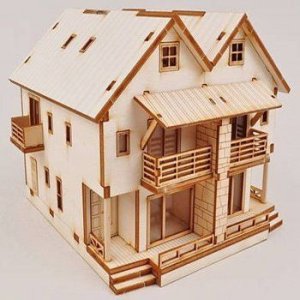 Laser Cut Fantasy Villa Duplex Dollhouse 3D Wooden Puzzle Construction Kit CDR File