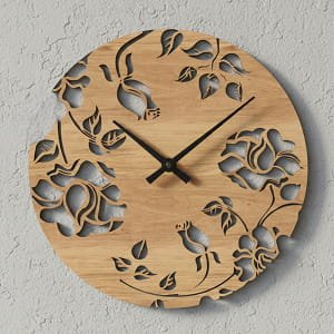 Laser Cut Floral Design Wooden Wall Clock