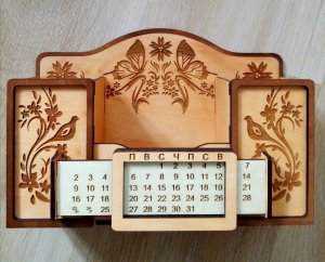 Laser Cut Floral Desk Organizer with Perpetual Calendar