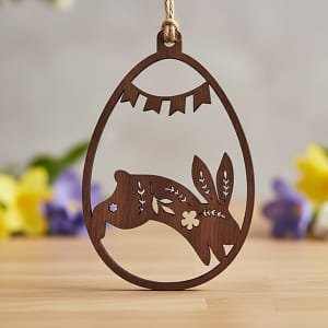 Laser Cut Floral Easter Bunny Wooden Ornament