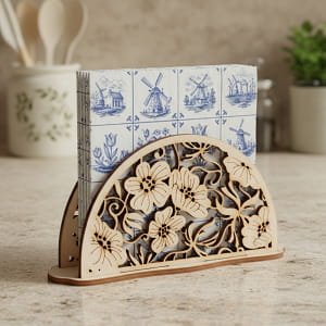 Laser Cut Floral Napkin Holder Tissue Paper Stand