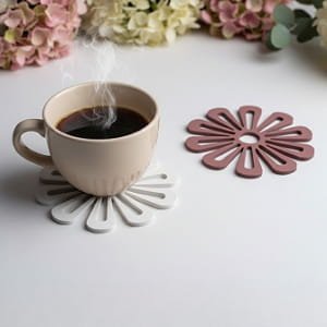 Laser Cut Floral Shaped Wooden Coasters