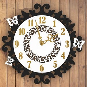 Laser Cut Floral Swirl Wall Clock with Butterfly
