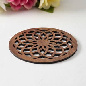 Laser Cut Flower of Life Wooden Drink Coaster