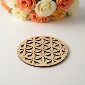 Laser Cut Flower of Life Wooden Tea Coaster