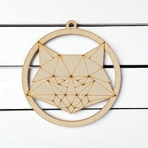 Laser Cut Geometric Fox Head Christmas Ornament
