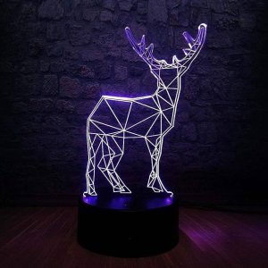 Laser Cut Geometric Reindeer 3D Illusion Lamp for Christmas Decorations