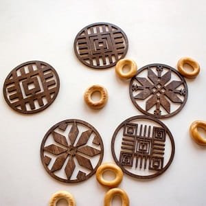 Laser Cut Geometric Wooden Drink Coasters Set of Five