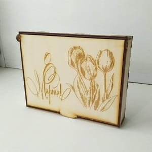 Laser Cut Gift Box with Engraved 8 March Tulip Design for Womens Day