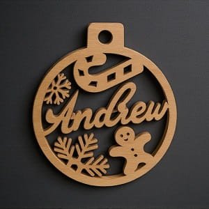 Laser Cut Gingerbread Man and Candy Cane Ornament with Name Andrew