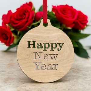 Laser Cut Happy New Year Ball Ornament Vector