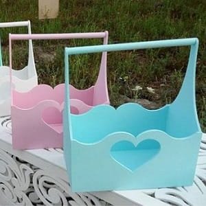 Laser Cut Heart Flower Basket with Handle