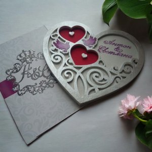 Laser Cut Heart Ring Holder for Wedding Vector