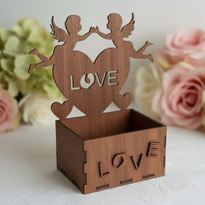 Laser Cut Heart with Angels Romantic Flower Basket Box