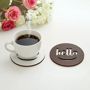 Laser Cut Hello Smiley Face Wooden Coaster